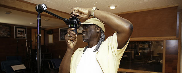 Benjamin Wright setting up his LCT 550 reference studio condenser mic