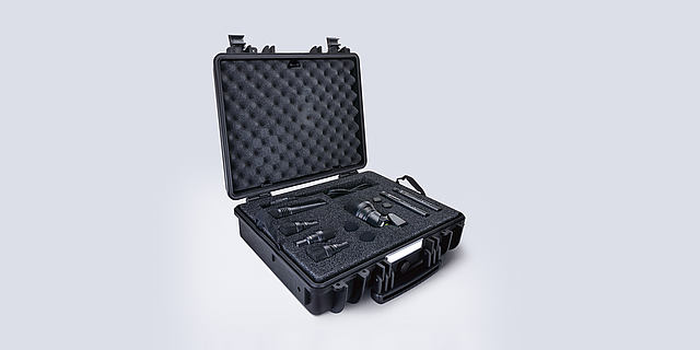 This image shows the DTP Beat Kit Pro 7 drum microphone package in its case