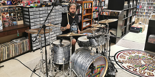 Mike Portnoy with the DTP Beat Kit Pro 7 drum mics from LEWITT